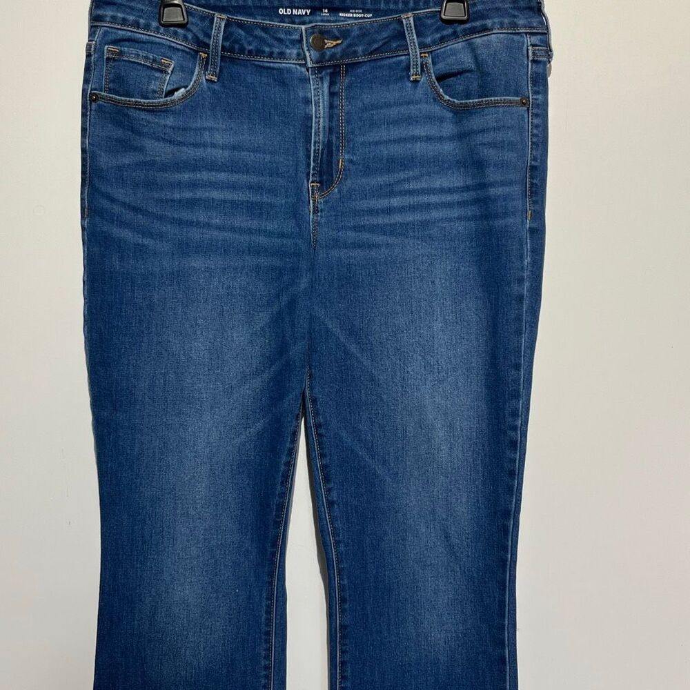 Old Navy Women's Blue Mid-Rise Whiskering Kicker Bootcut Jeans Size 14 Long